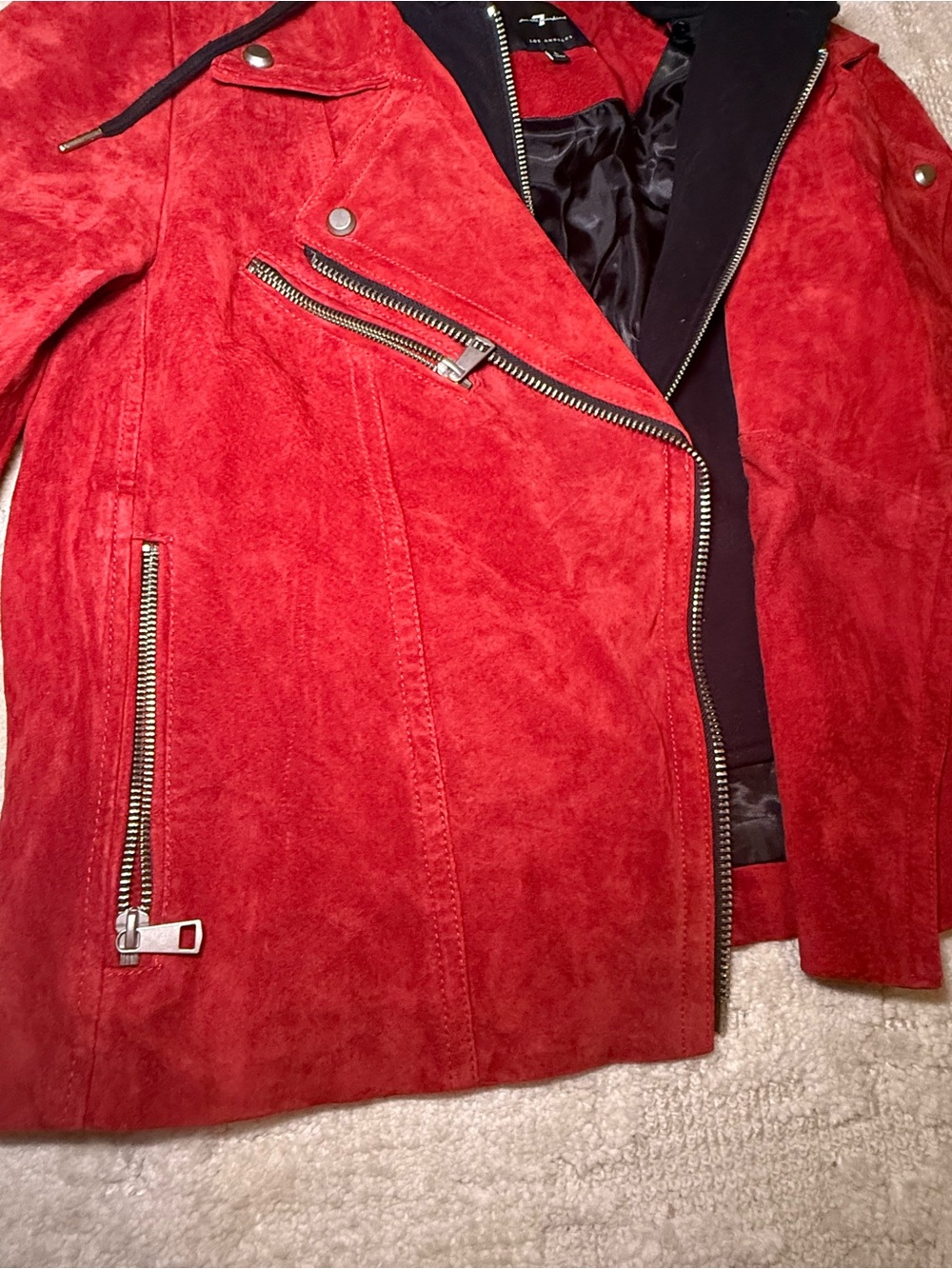 7 for All Mankind Suede Leather Jacket with removable hood L - Picture 2 of 6